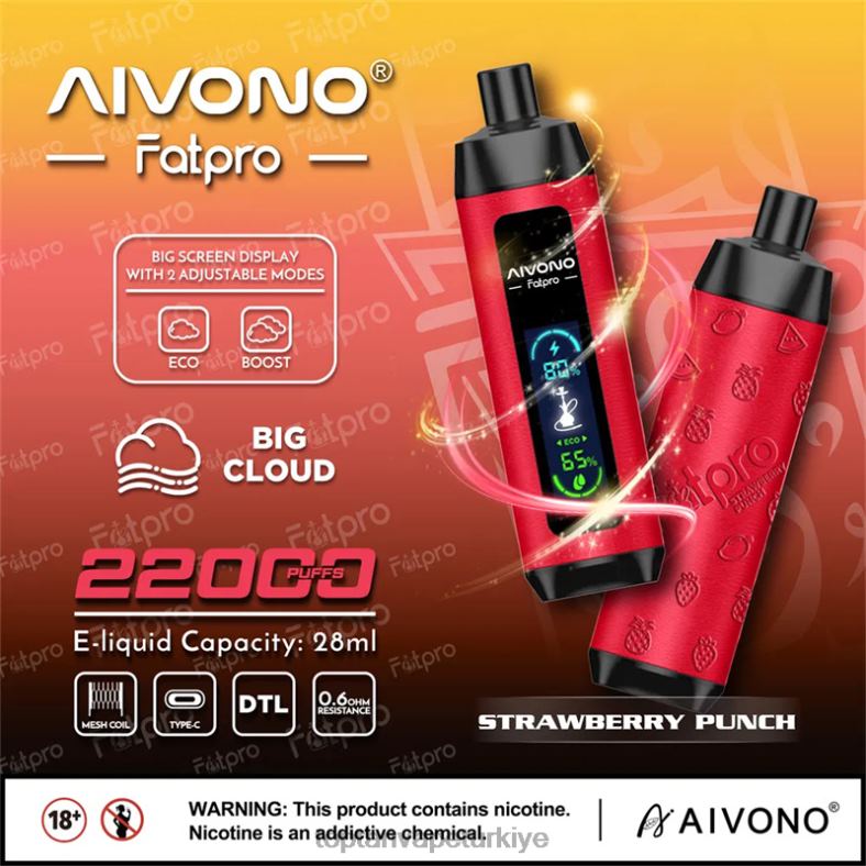 Aivono Fatpro 22000 çilek yumruk - 8826J8 Vape Türkiye